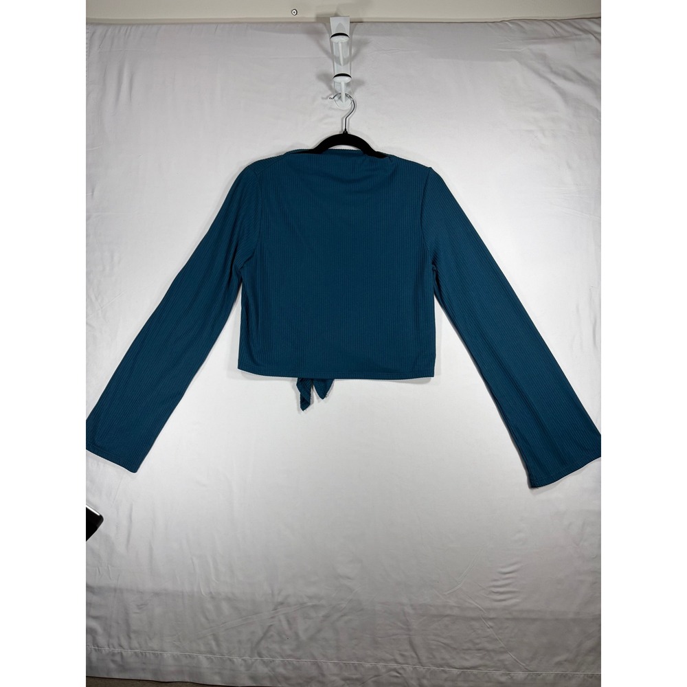 Band of the Free Long Sleeve Top Womens Small Teal Excellent Ribbed Tie Back